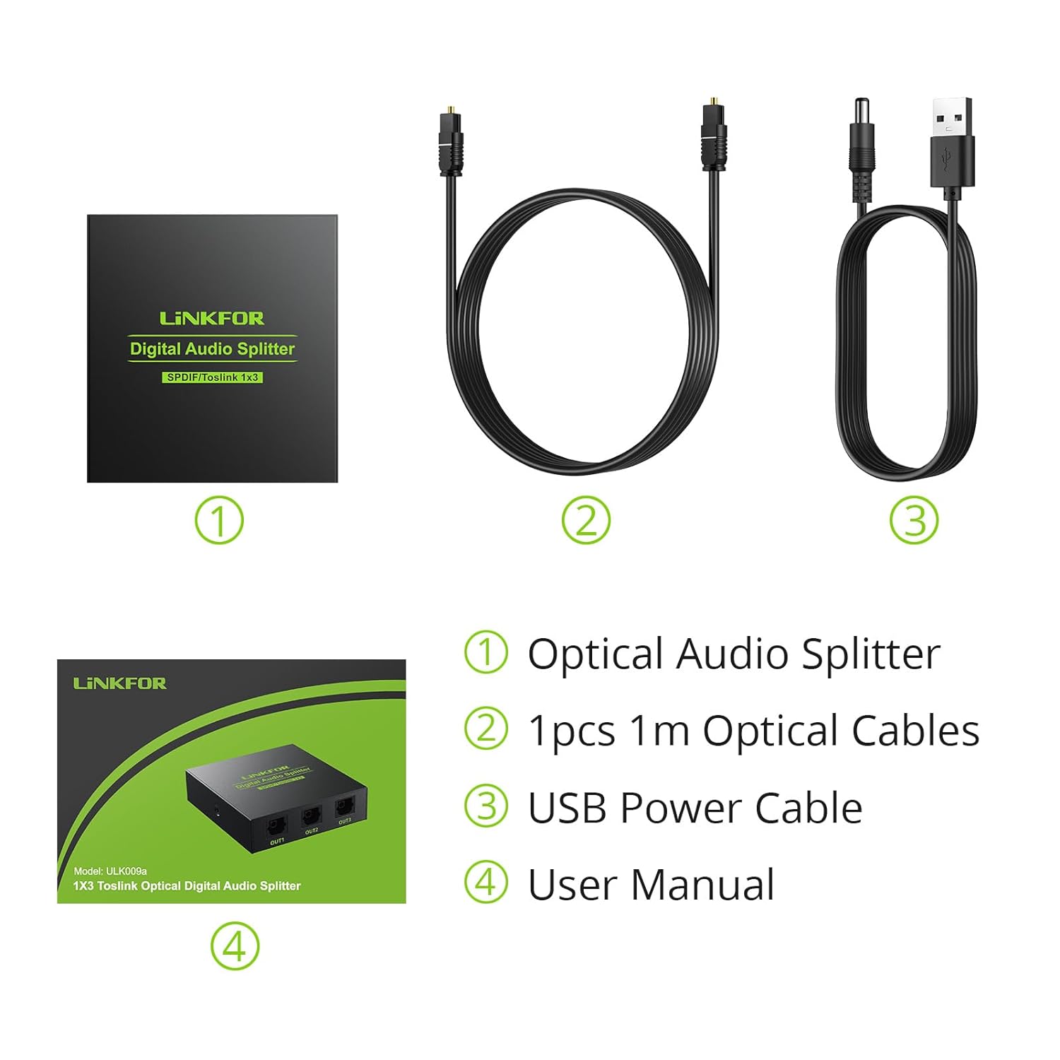 LiNKFOR Digital Optical Audio 1x3 Splitter Digital SPDIF Toslink Optical Fiber Audio Splitter 1 in 3 Out Aluminum Alloy with Optical Cable Support 5.1CH Dolby-AC3 DTS for PS3 Blue-Ray DVD HDTV