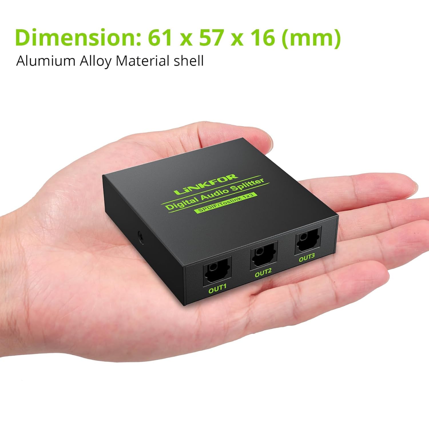 LiNKFOR Digital Optical Audio 1x3 Splitter Digital SPDIF Toslink Optical Fiber Audio Splitter 1 in 3 Out Aluminum Alloy with Optical Cable Support 5.1CH Dolby-AC3 DTS for PS3 Blue-Ray DVD HDTV