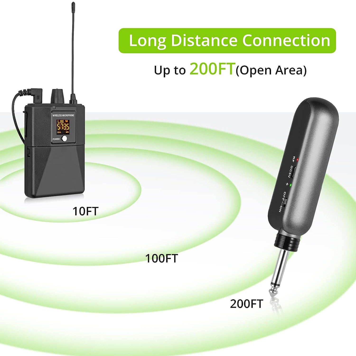 LiNKFOR UHF Wireless Lavalier Mic/Headset Mic/Stand Mic, 50 Channels with Transmitter and Rechargeable Receiver