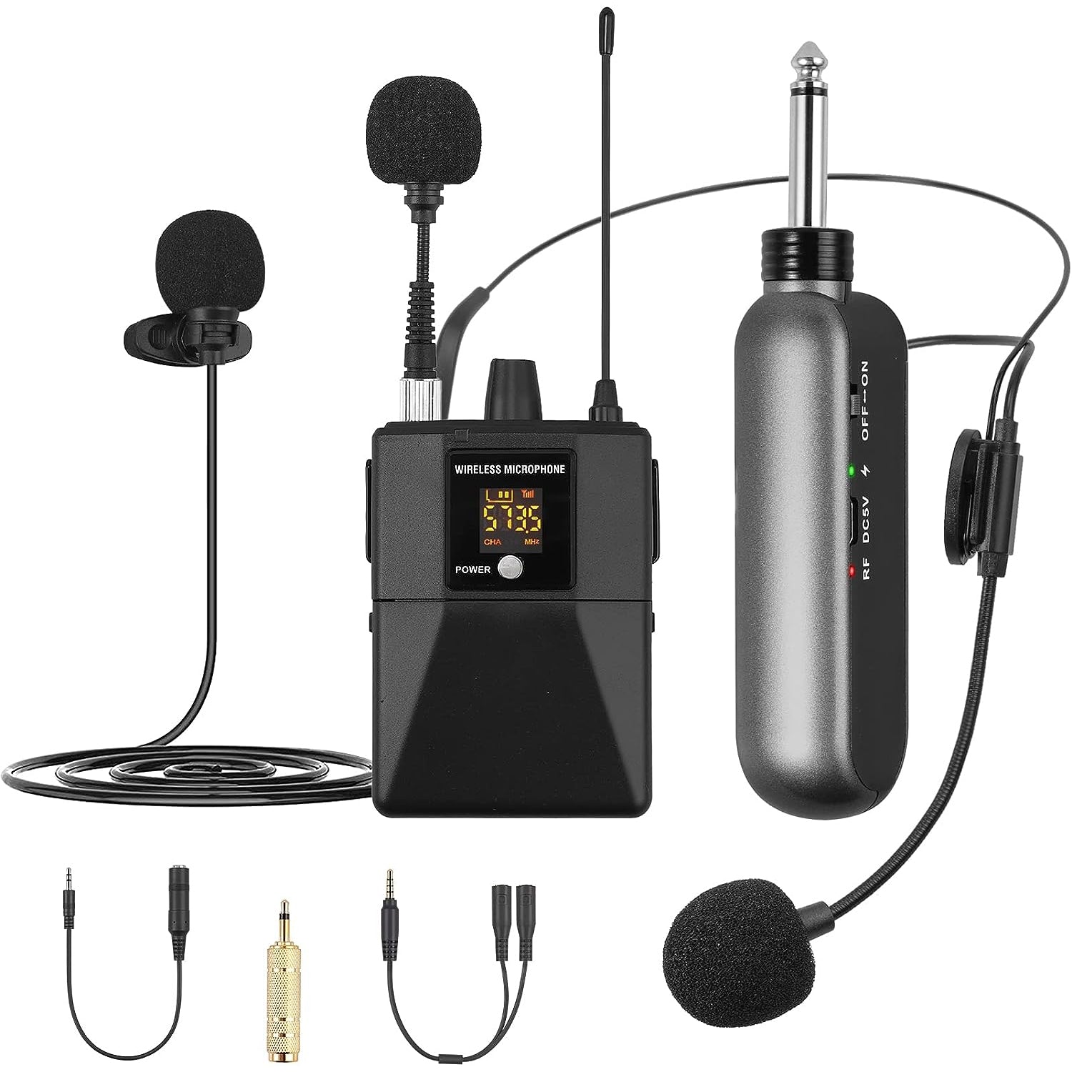 LiNKFOR UHF Wireless Lavalier Mic/Headset Mic/Stand Mic, 50 Channels with Transmitter and Rechargeable Receiver
