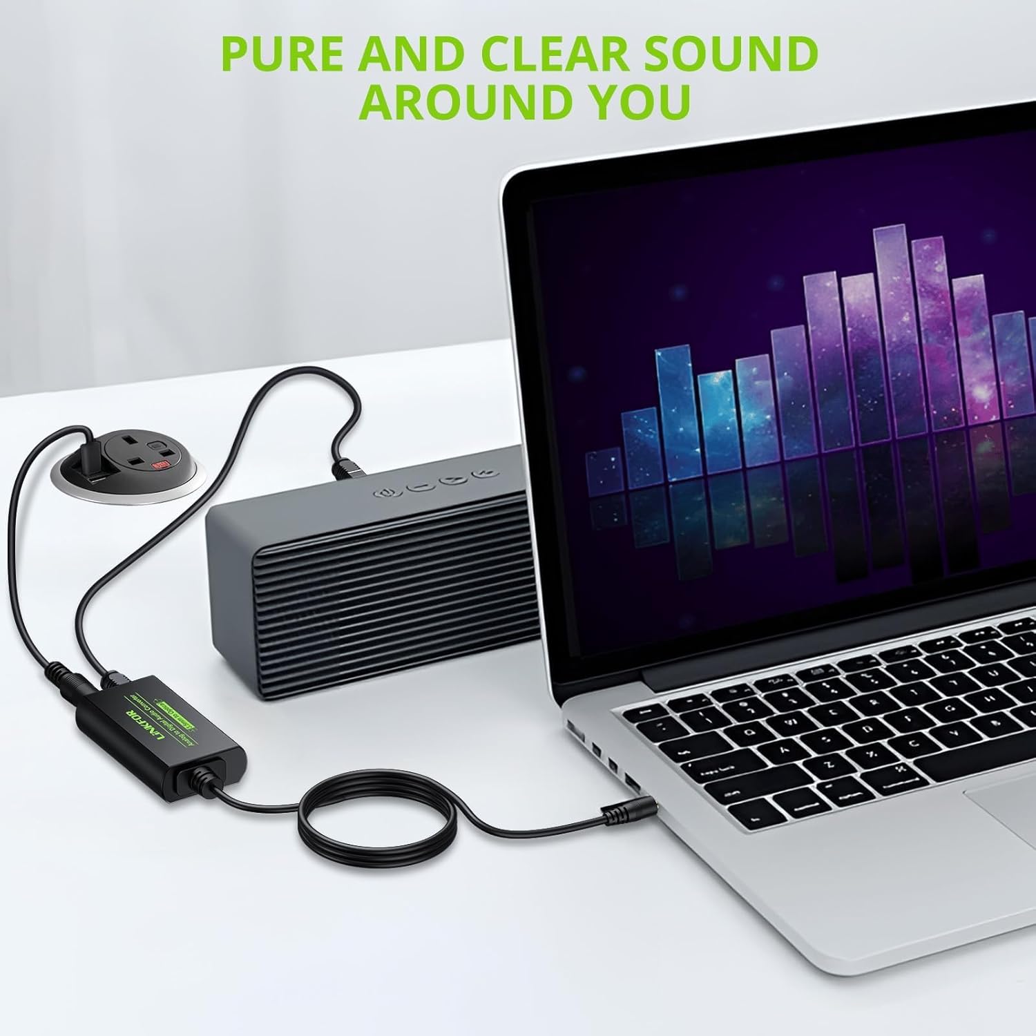 LiNKFOR 3.5mm to SPDIF Converter Analog to Digital Audio Adapter for Enhanced Sound Toslink Optical Output 3.5mm to Optical with Optical Cable for Amplifiers & Soundbars