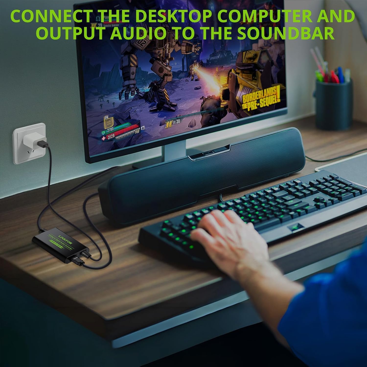 LiNKFOR 3.5mm to SPDIF Converter Analog to Digital Audio Adapter for Enhanced Sound Toslink Optical Output 3.5mm to Optical with Optical Cable for Amplifiers & Soundbars