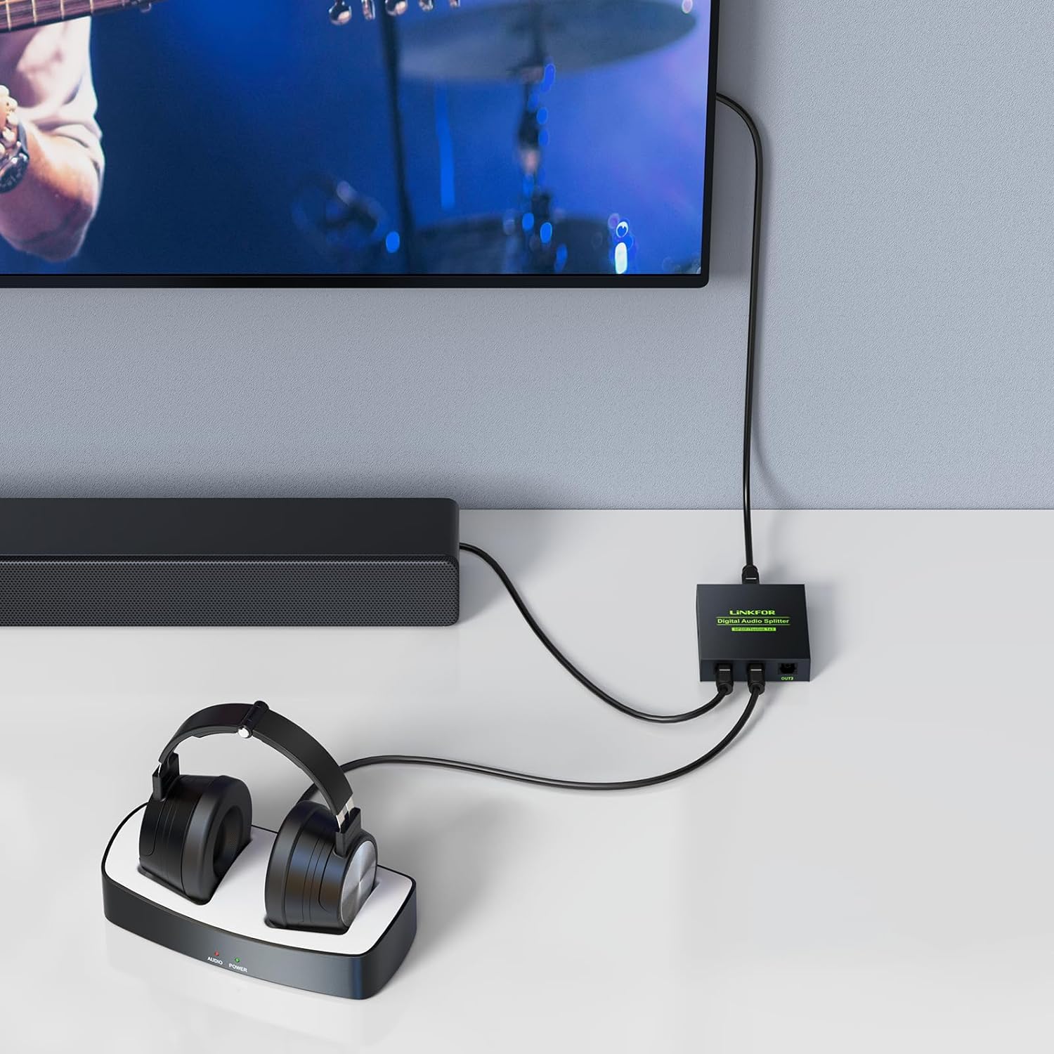 LiNKFOR Digital Optical Audio 1x3 Splitter Digital SPDIF Toslink Optical Fiber Audio Splitter 1 in 3 Out Aluminum Alloy with Optical Cable Support 5.1CH Dolby-AC3 DTS for PS3 Blue-Ray DVD HDTV