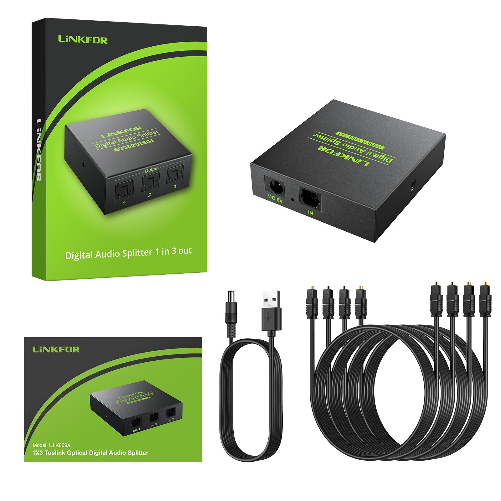 LiNKFOR 3 Port SPDIF Toslink Optical Digital Audio Splitter