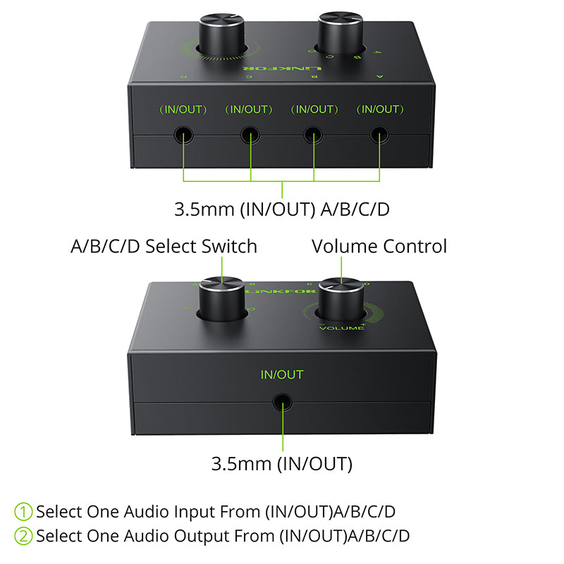 LiNKFOR 4 Port 3.5mm Stereo Audio Switcher