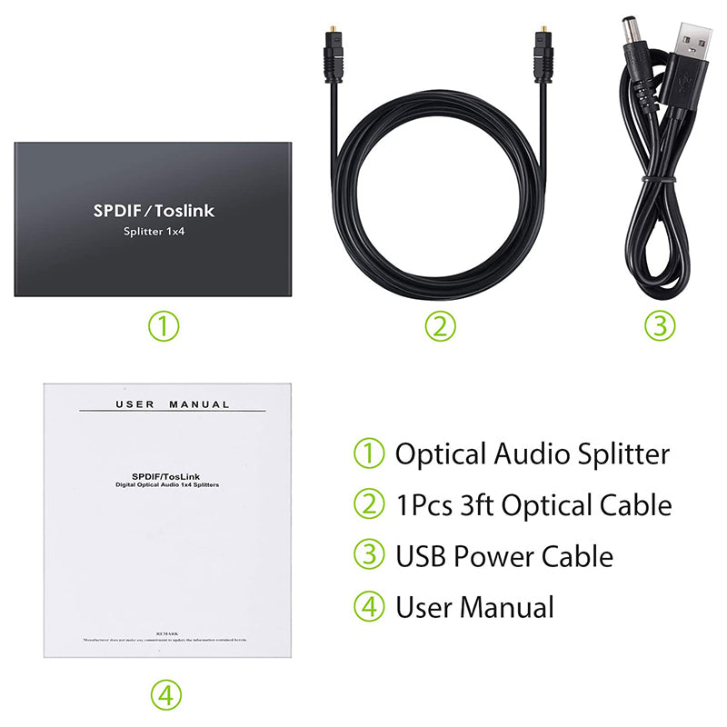 LiNKFOR Digital Optical Audio 1x4 Splitter Digital SPDIF Toslink Optical Fiber