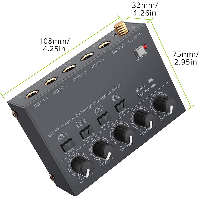 LiNKFOR 4 Channel Audio Mixer Ultra compact Low-noise Stereo
