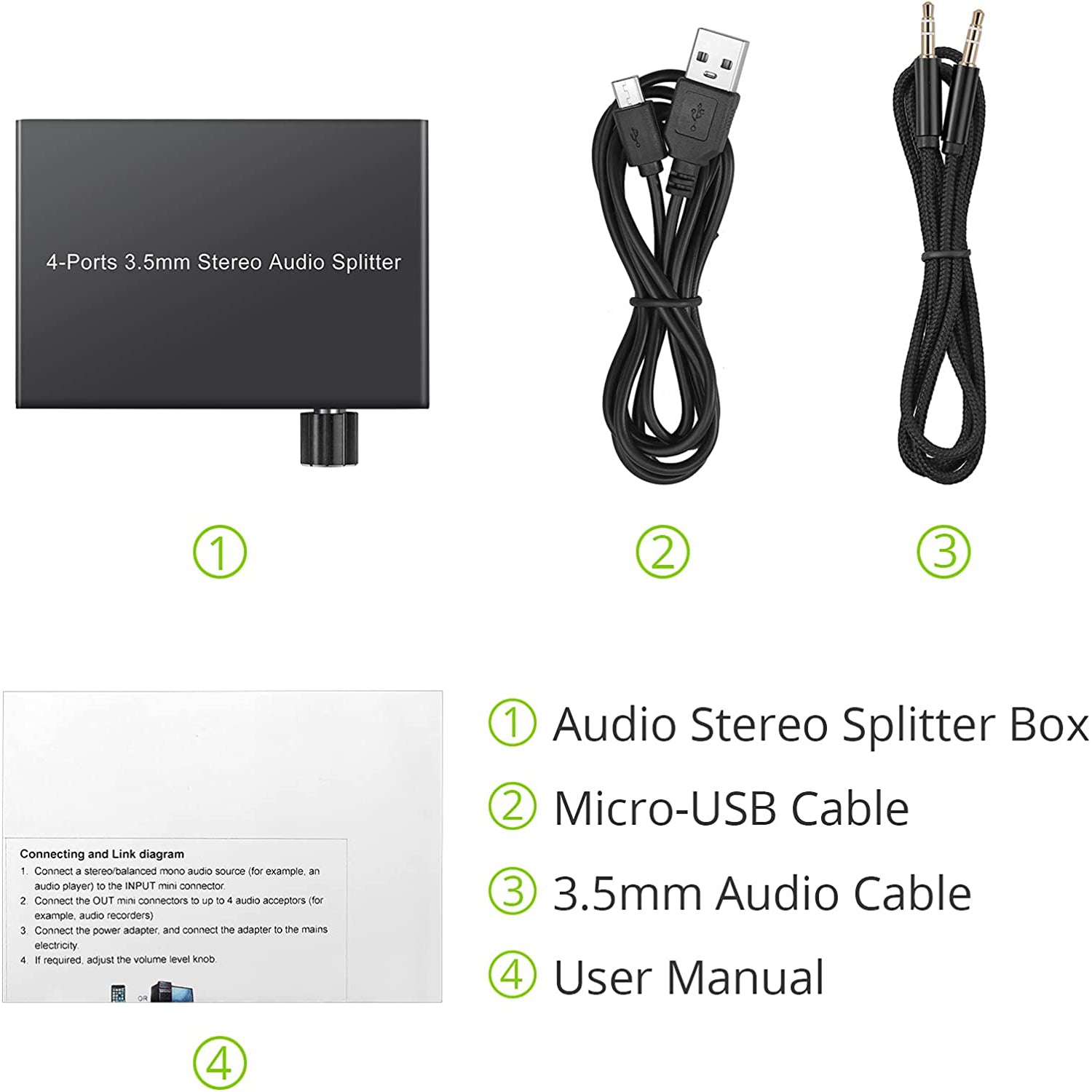 LiNKFOR 3.5mm Stereo Audio Splitter Support 1 In 4 Out