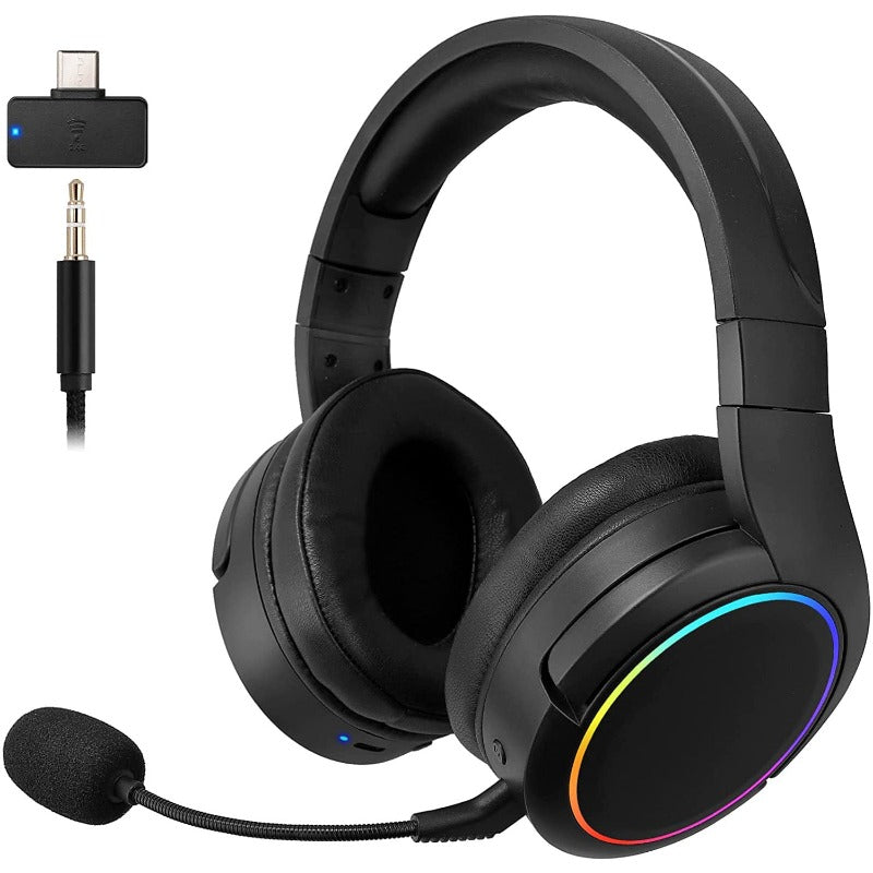 Wireless Gaming Headset with Detachable Noise Cancelling Microphone, 2.4G  Bluetooth - USB - 3.5mm Wired Jack 3 Modes Wireless Gaming Headphones for