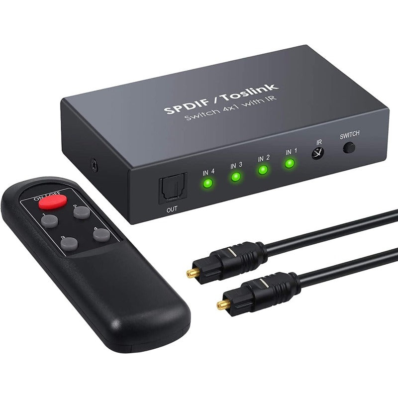 LiNKFOR Digital Optical Audio Switcher 4x1 SPDIF Toslink Switch Box