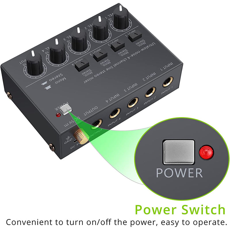 LiNKFOR 4 Channel Audio Mixer Ultra compact Low-noise Stereo
