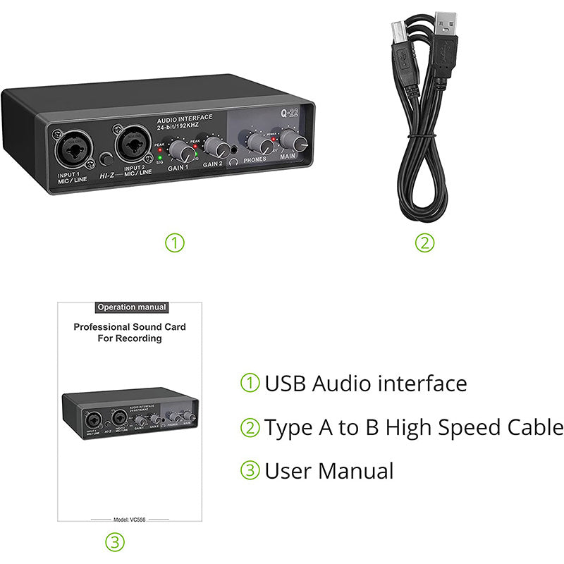 LiNKFOR 24 Bit/192 KHz USB Audio Interface 2i2 for Recording, Podcasting, Streaming (Free Driver)