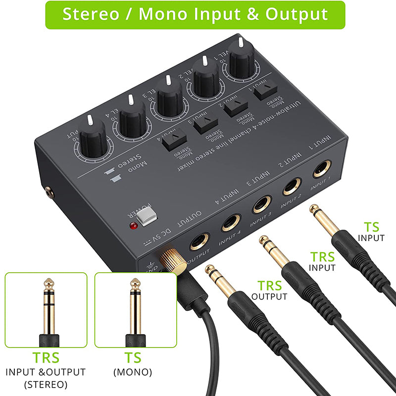 LiNKFOR 4 Channel Audio Mixer Ultra compact Low-noise Stereo