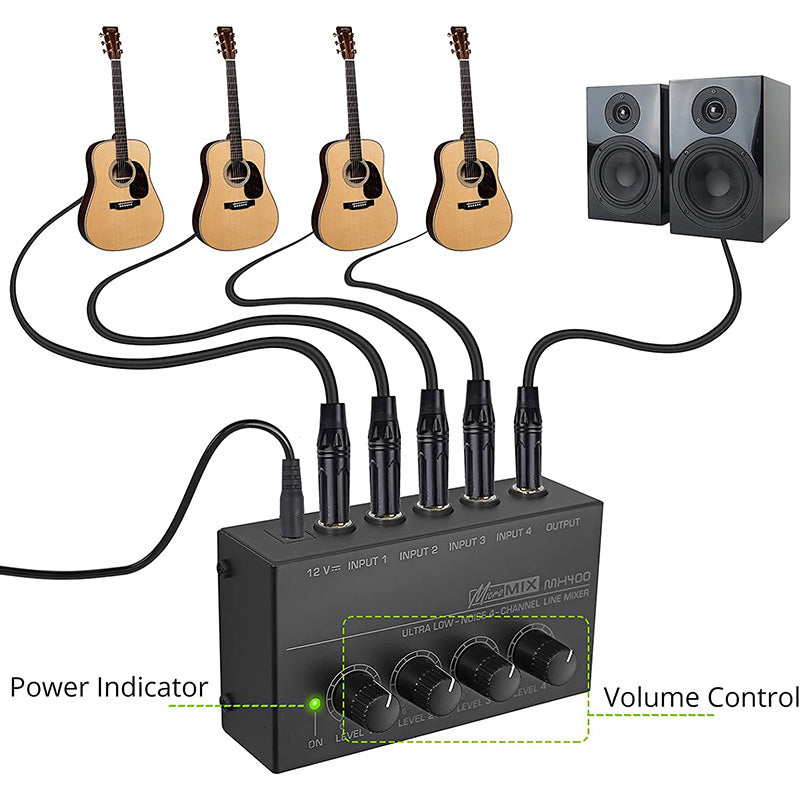 LiNKFOR 4 Channel Mono Line Mixer MX400 with Certified power Supply