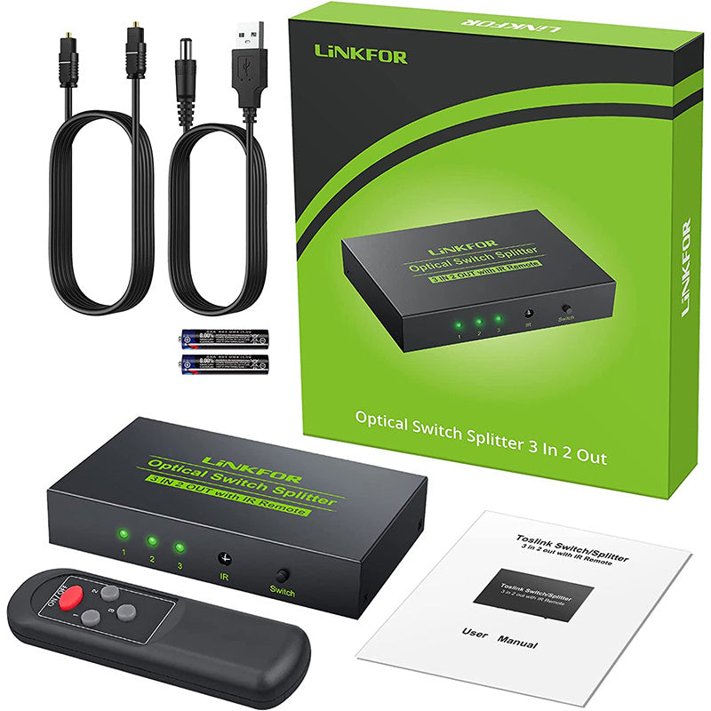 LiNKFOR 3 in 2 Out Optical Toslink SPDIF Splitter Switcher