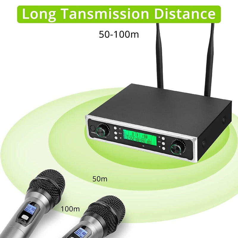 LiNKFOR Dual Channel UHF Cordless Wireless Microphone System