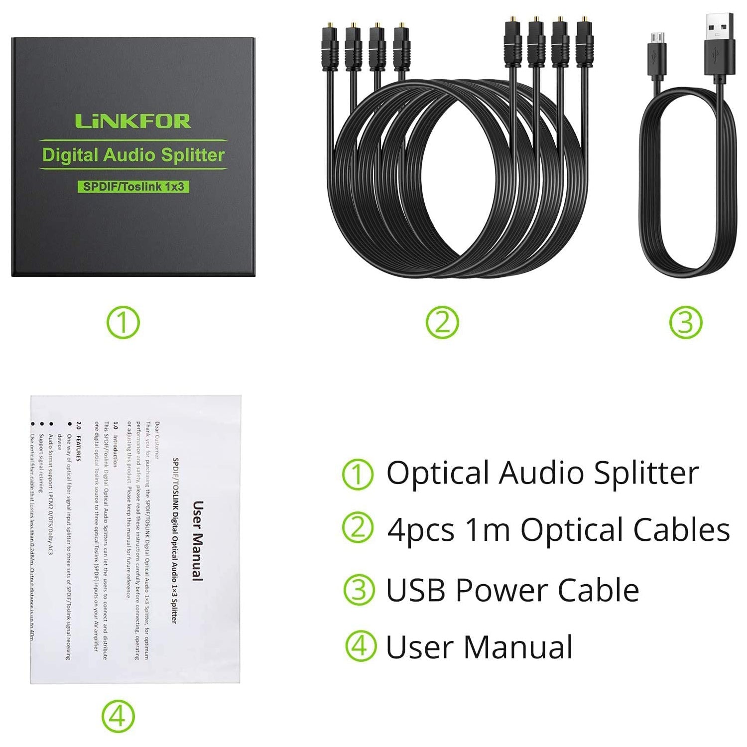 LiNKFOR 1x3 Toslink Optical Fiber Audio Splitter
