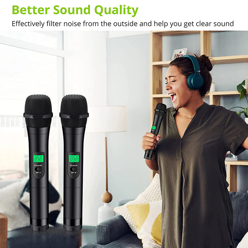 LMBGM W-3-2 Microfoni Wireless, Doppio Microfono Dinamico UHF Con