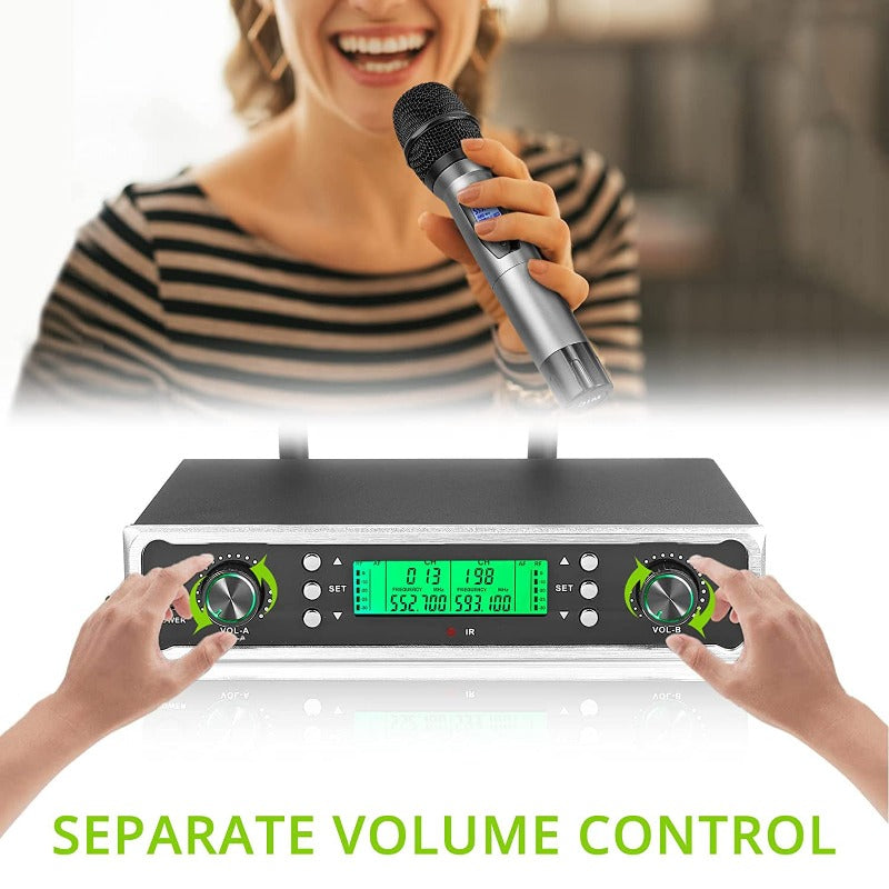 LiNKFOR Dual Channel UHF Cordless Wireless Microphone System