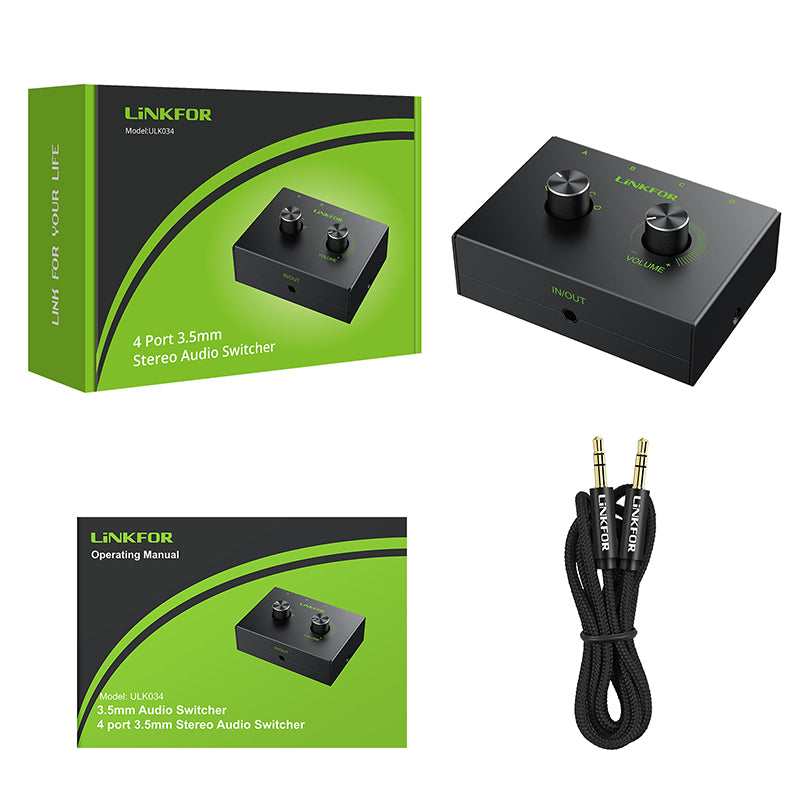 LiNKFOR 4 Port 3.5mm Stereo Audio Switcher