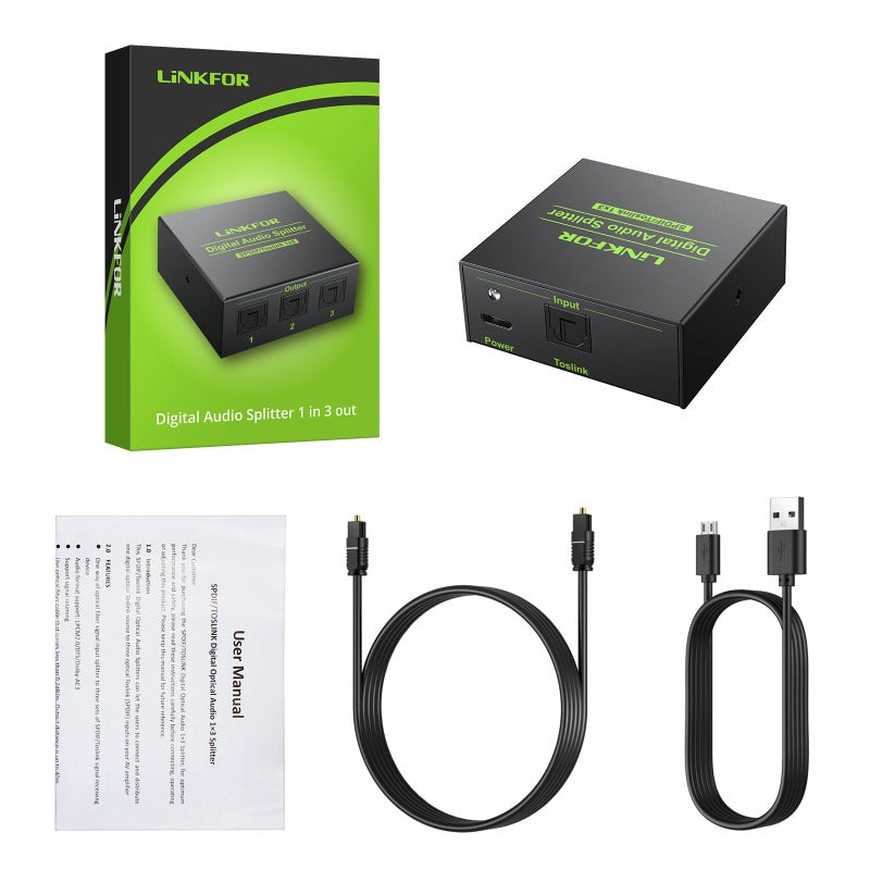 LiNKFOR 1x3 Toslink Optical Fiber Audio Splitter