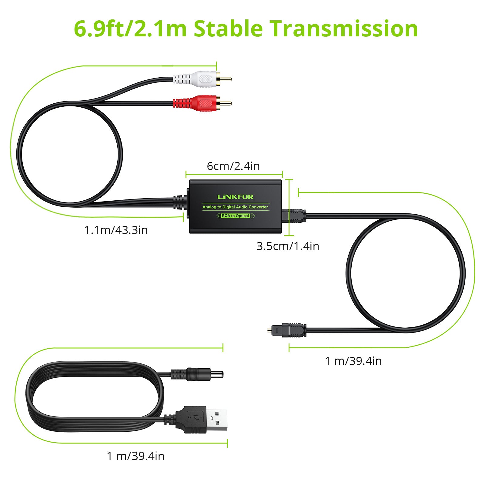 LiNKFOR Mini Analogue Digital Audio Converter with Optical Cable R/L RCA / RCA Adapter 3.5 mm AUX to Coaxial Digital Optical Toslink Supports PCM LPCM for PS3 Blu-ray DVD AV Player Amplifier