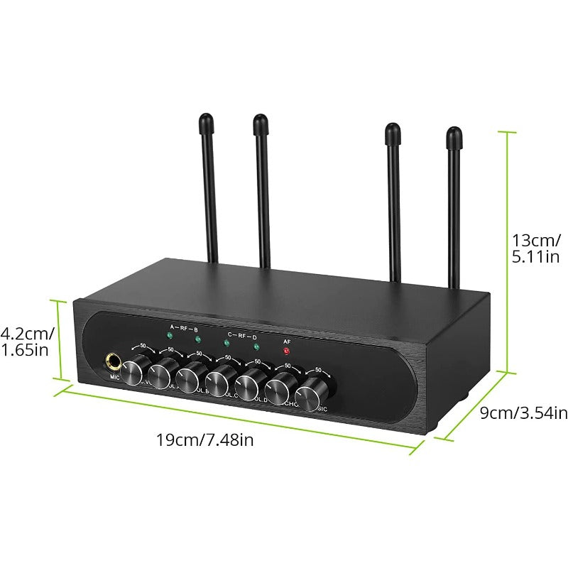 LiNKFOR 4 Channel UHF Wireless Microphone System Bluetooth 4.2 Receiver