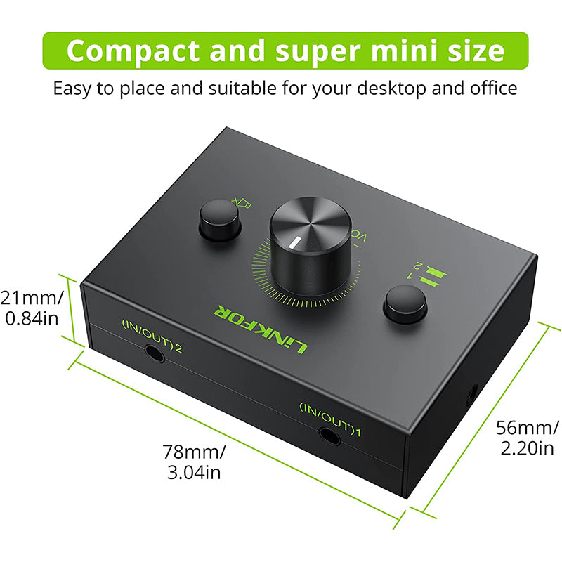 LiNKFOR 3.5mm Stereo Audio Switcher Support 1 In 2 Out or 2 In 1 Out