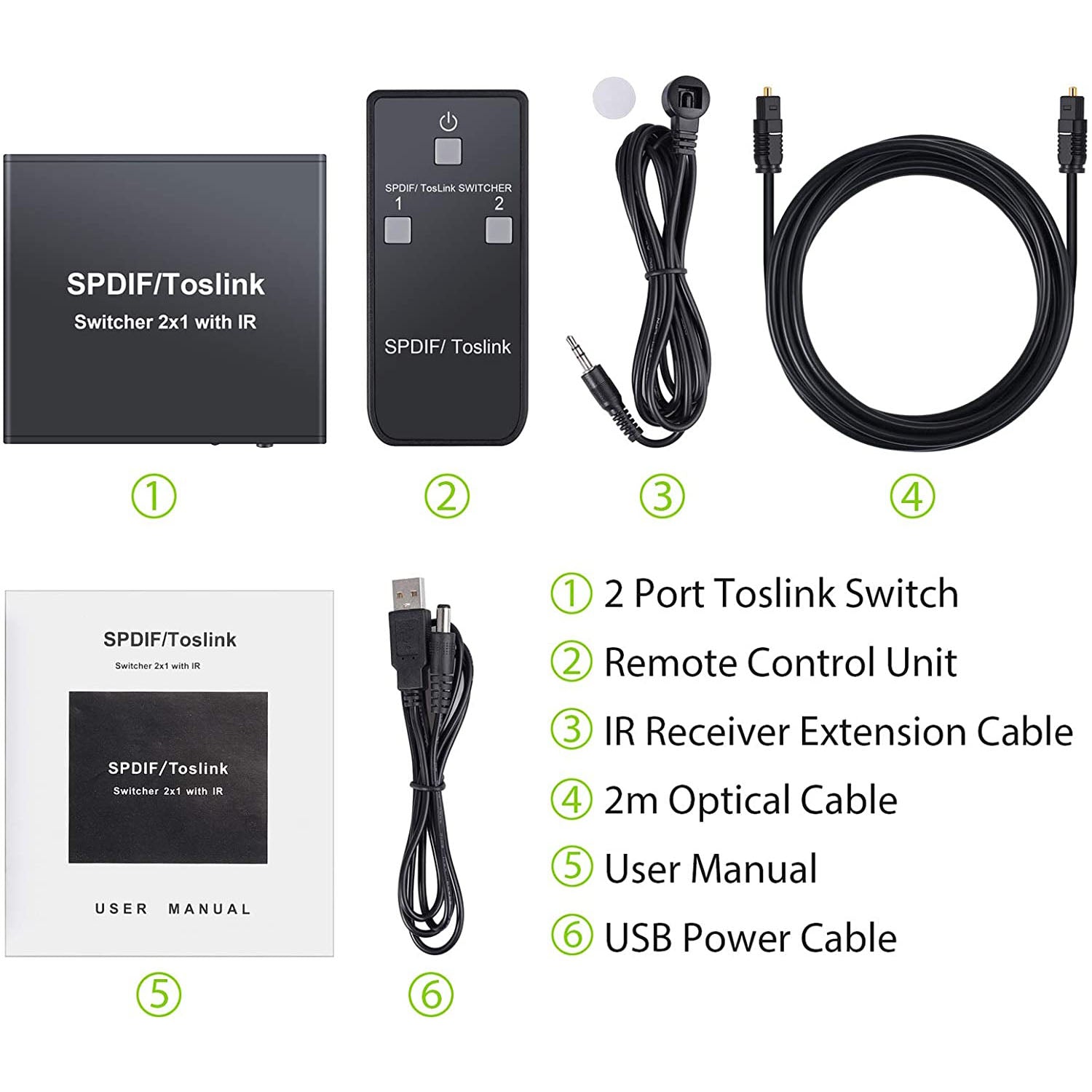 LiNKFOR SPDIF Toslink Switcher 2x1 Digital Optical Audio Switch Box