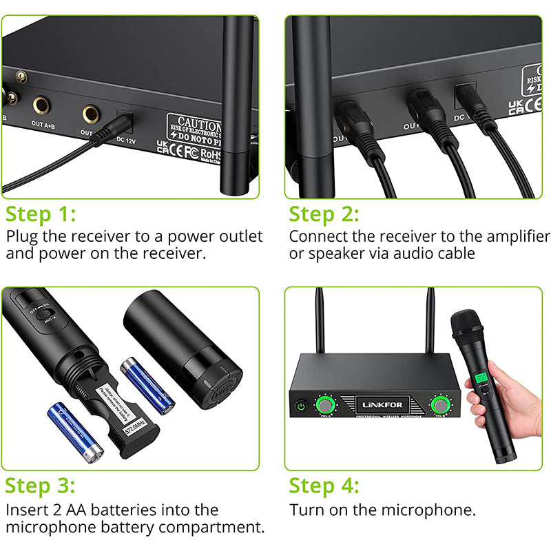 LiNKFOR UHF Wireless Microphone System with Power Adapter