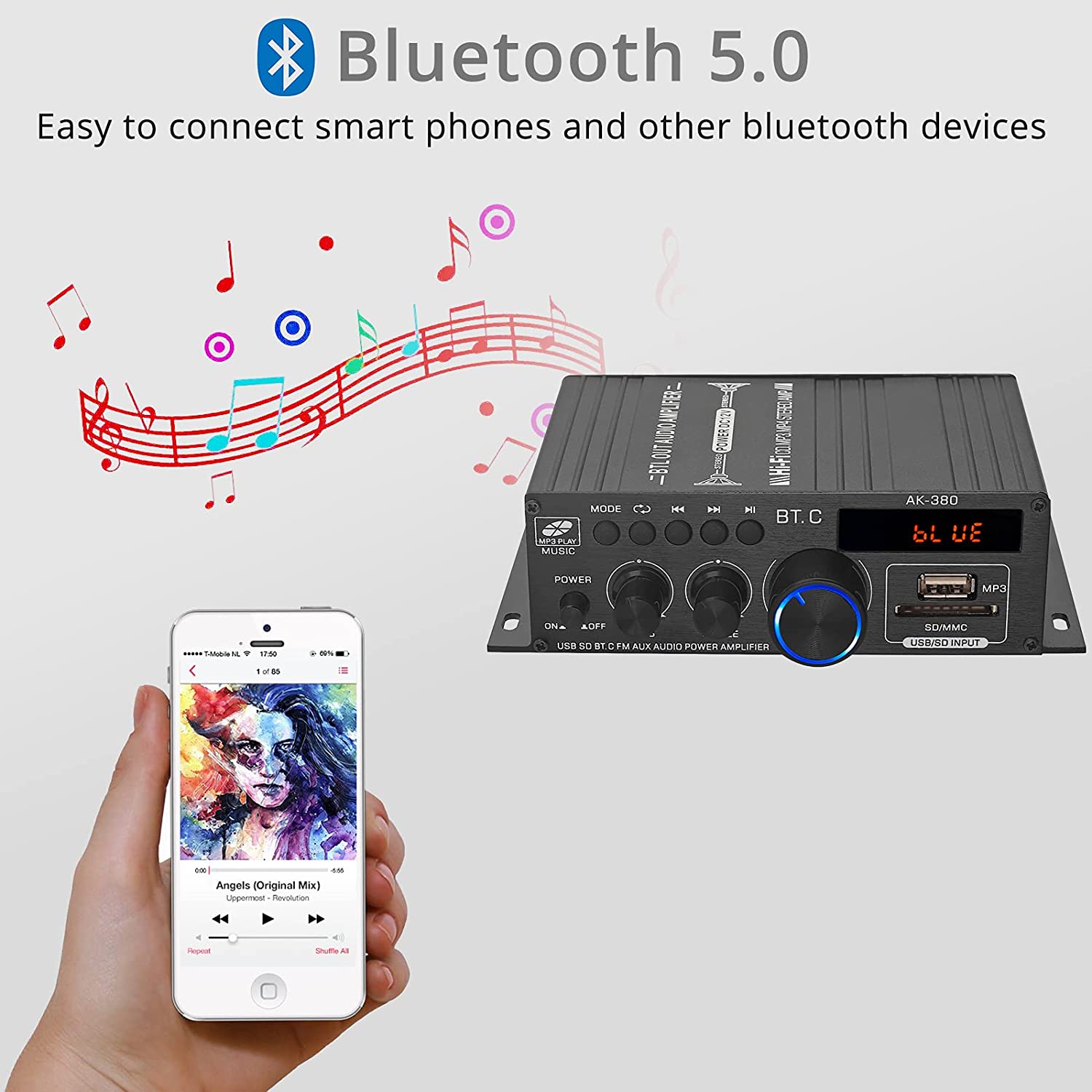 Bluetooth 5.0 Audio Power Amplifier AK-380 400W+400W 2.0 CH HiFi