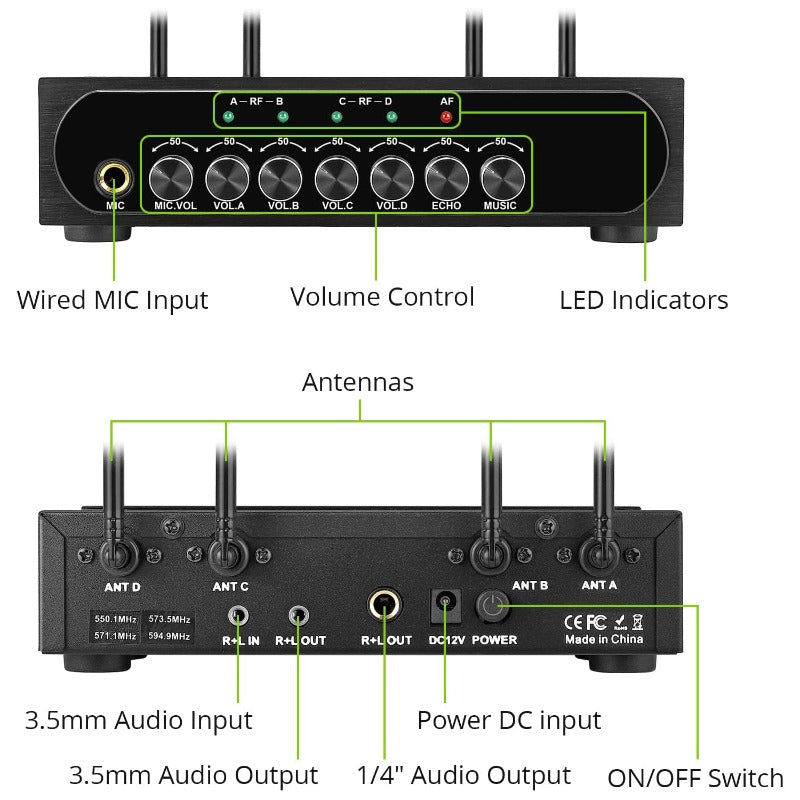 LiNKFOR 4 Channel UHF Wireless Microphone System Bluetooth 4.2 Receive –  LiNKFOR Store
