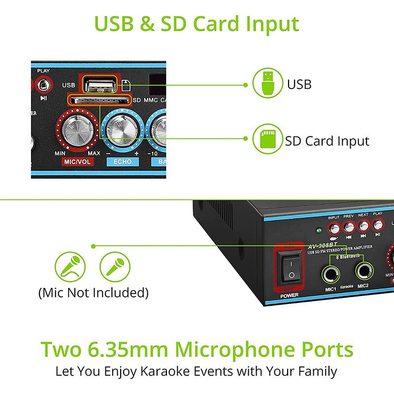 LiNKFOR Bluetooth Amplifier 60W x 2 Support 2 Channel Wireless Stereo