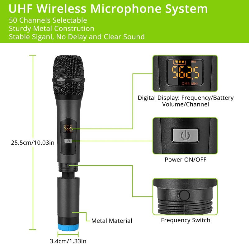 LiNKFOR 4 Channel UHF Wireless Microphone System Bluetooth 4.2 Receiver