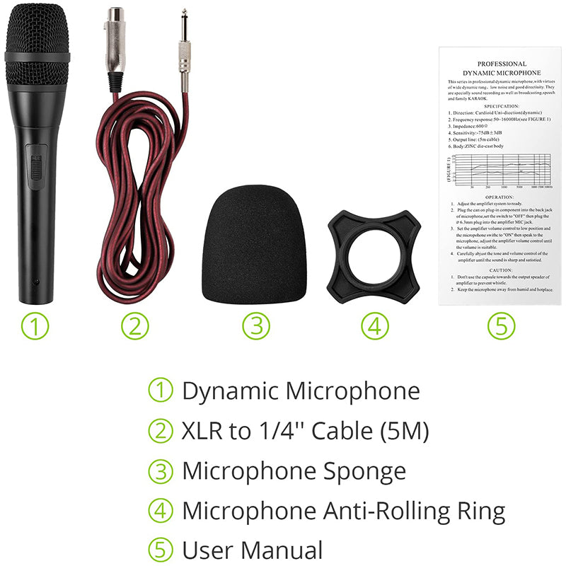LiNKFOR Wired Microphone for Singing with 16.4ft XLR Cable