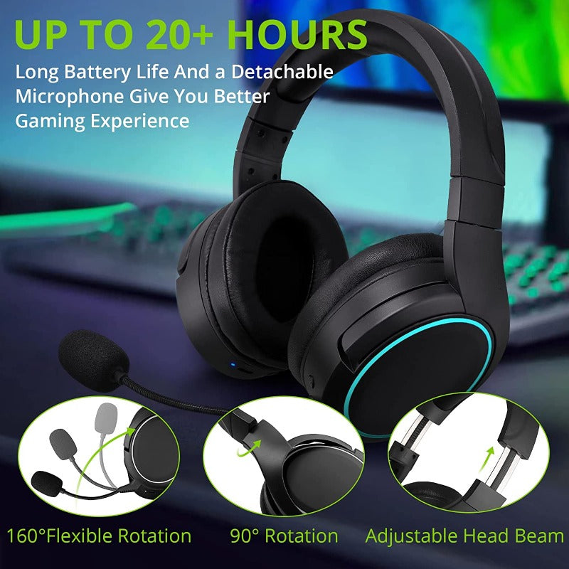 LiNKFOR 2.4G Wireless Gaming Headset for PS4 PS5 PC with Detachable Noise Cancellation Mic