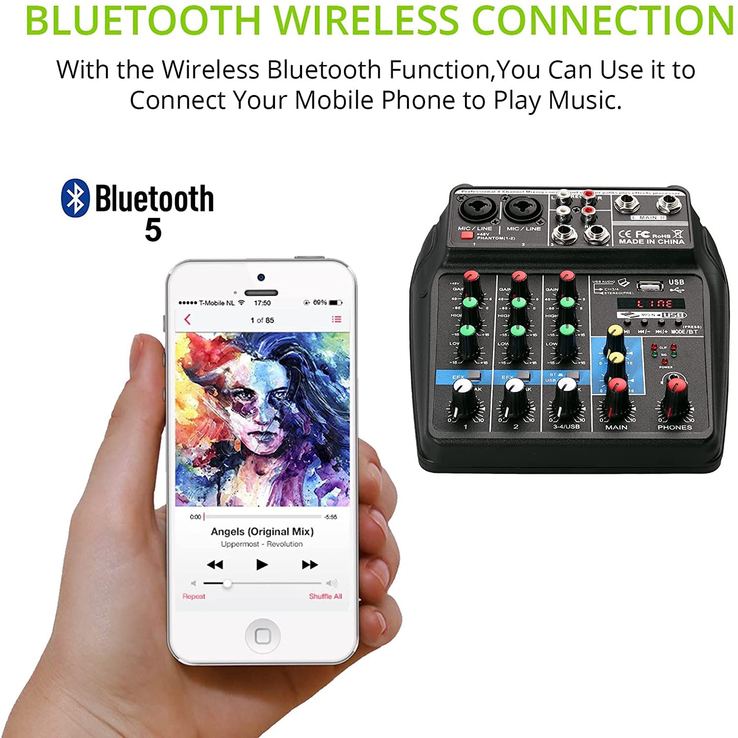 LiNKFOR Portable 4-Channel Audio Mixer Bluetooth 5.0