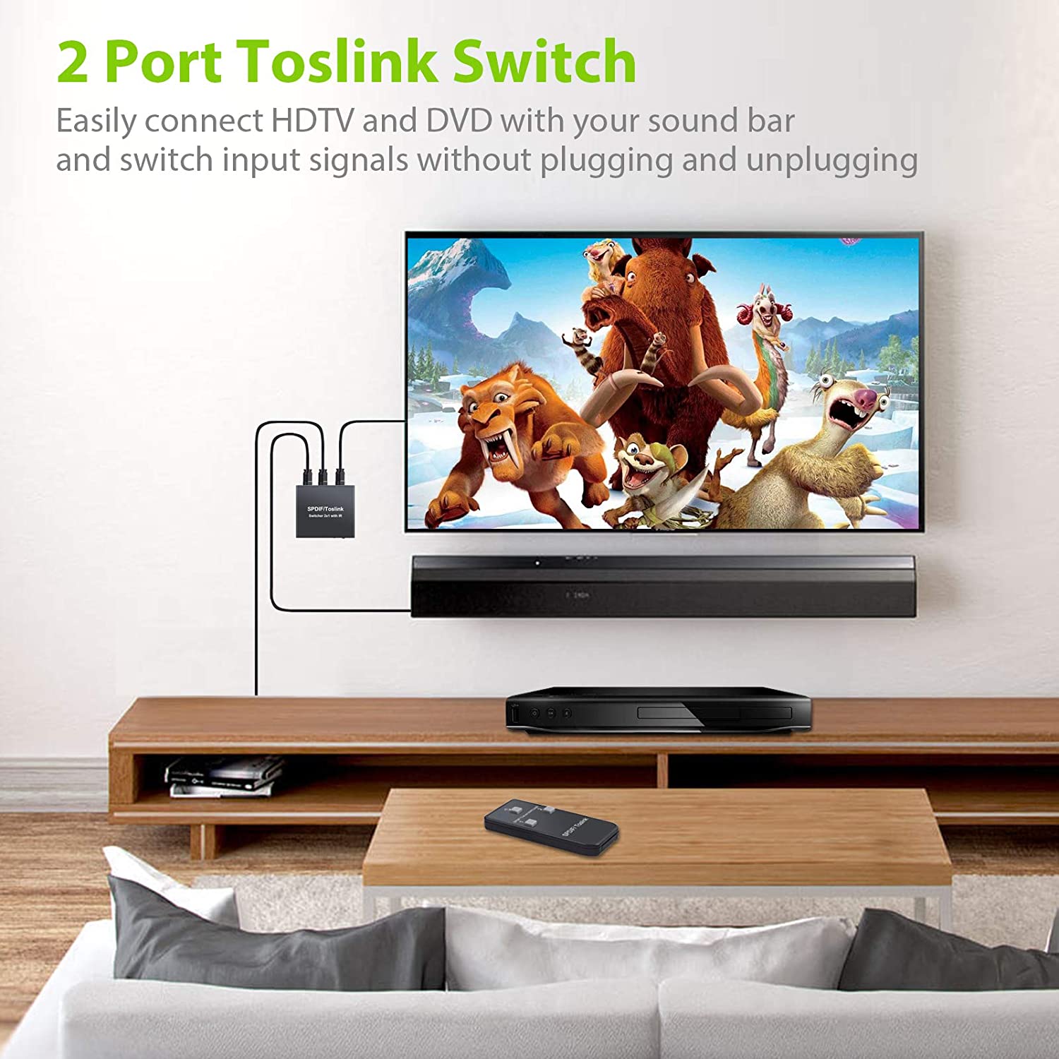 LiNKFOR SPDIF Toslink Switcher 2x1 Digital Optical Audio Switch Box