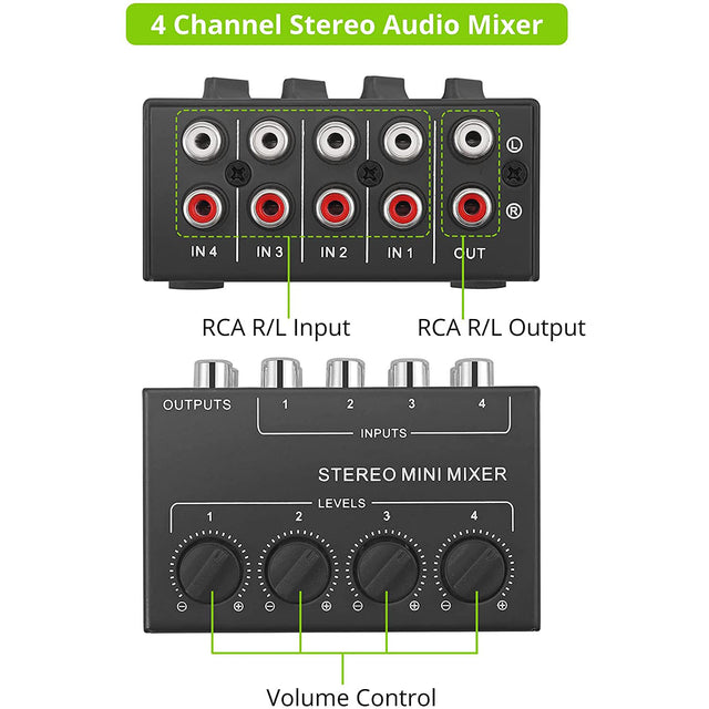 LiNKFOR 4 Channel Stereo Audio Mixer
