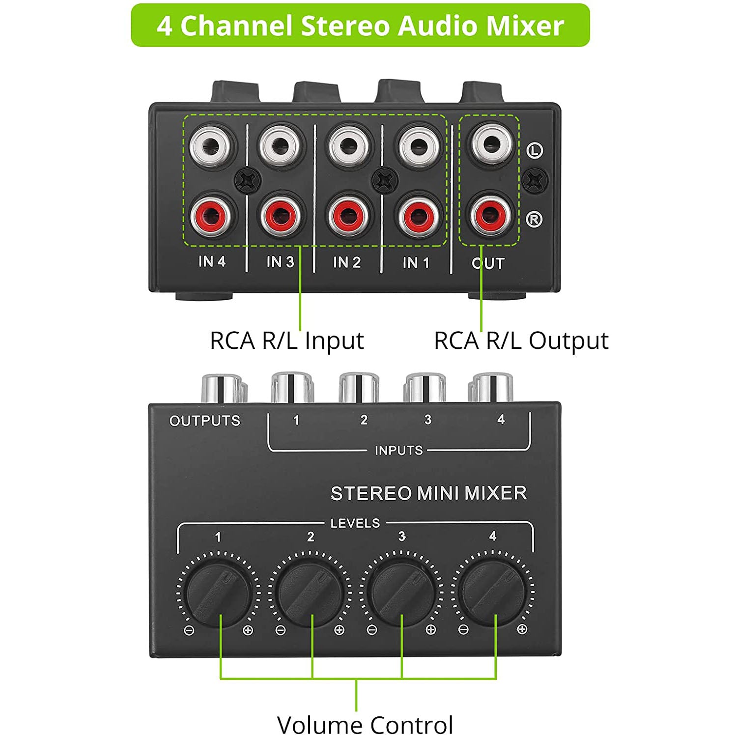 LiNKFOR 4 Channel Stereo Audio Mixer