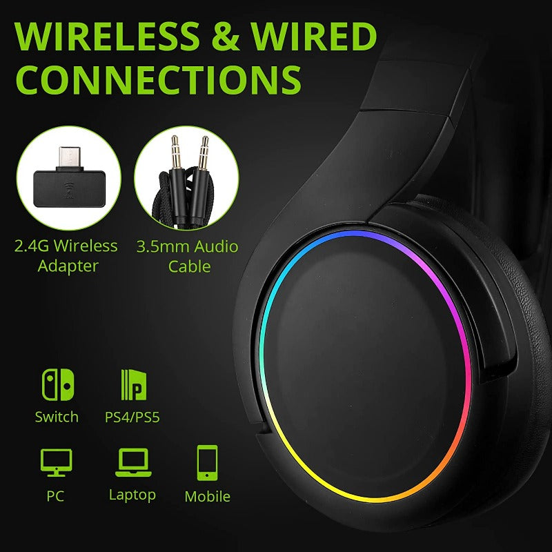 LiNKFOR 2.4G Wireless Gaming Headset for PS4 PS5 PC with Detachable Noise Cancellation Mic