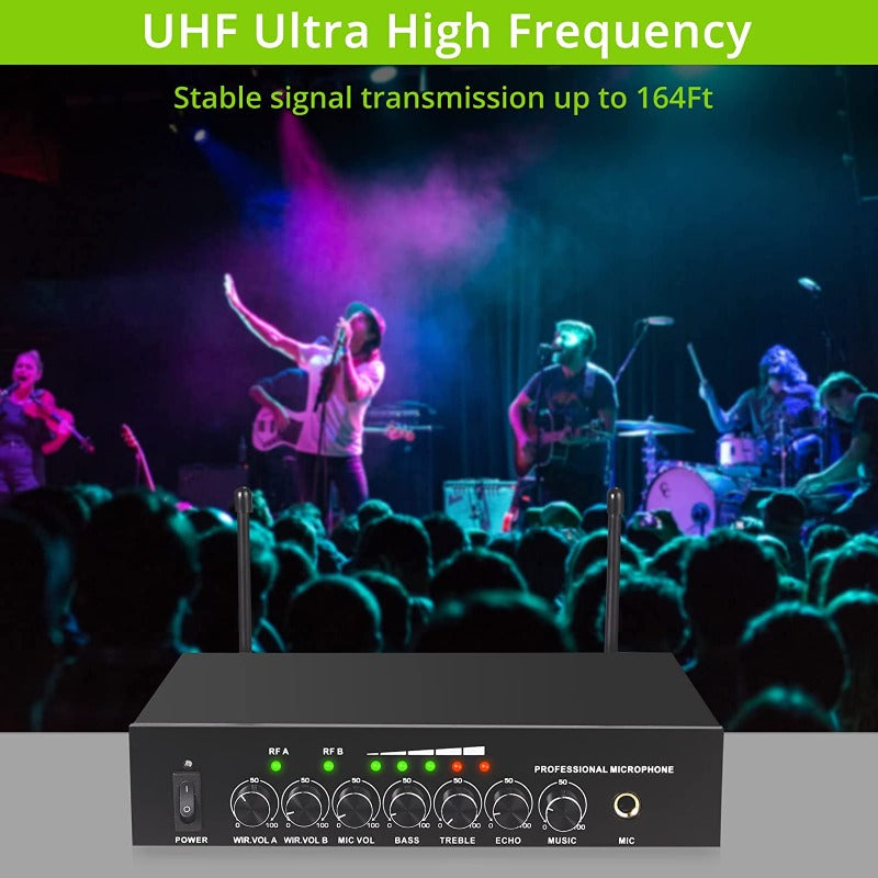 LiNKFOR UHF Wireless Microphone System with Bluetooth 4.2 Receiver Dual Channel Handheld Wireless Microphone with Multi Adjustable Knob