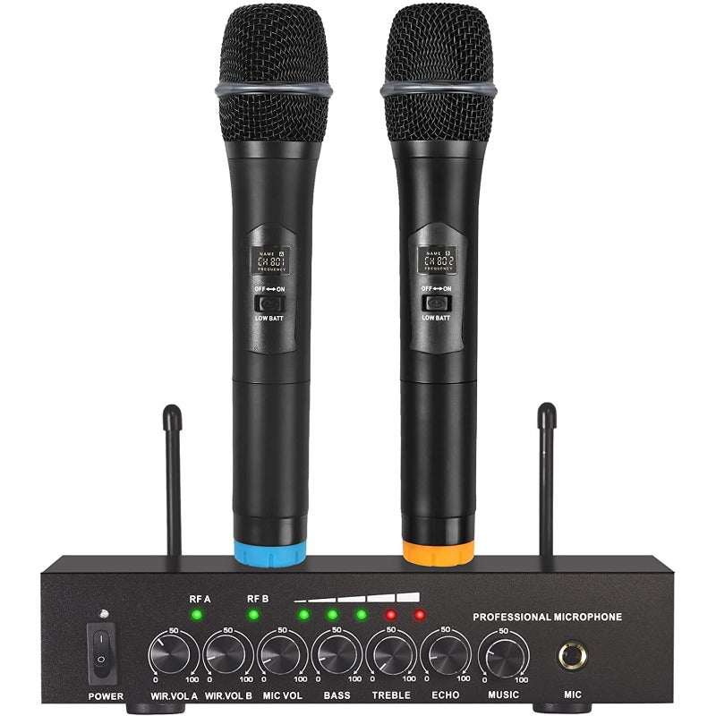 LiNKFOR UHF Wireless Microphone System with Bluetooth 4.2 Receiver Dual Channel Handheld Wireless Microphone with Multi Adjustable Knob