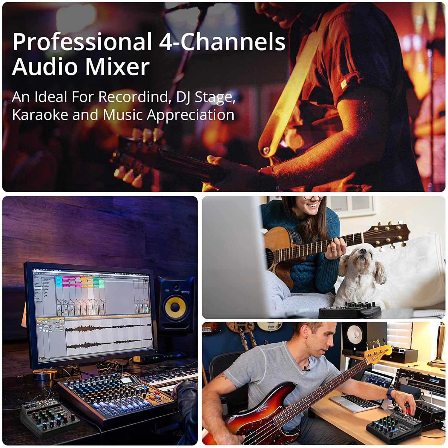 LiNKFOR Portable 4-Channel Audio Mixer Bluetooth 5.0