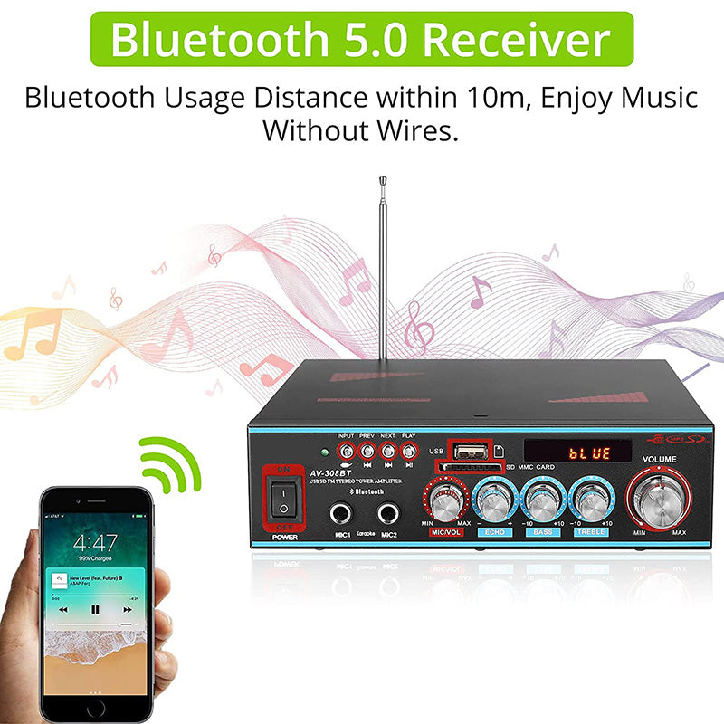 LiNKFOR Bluetooth Amplifier 60W x 2 Support 2 Channel Wireless Stereo