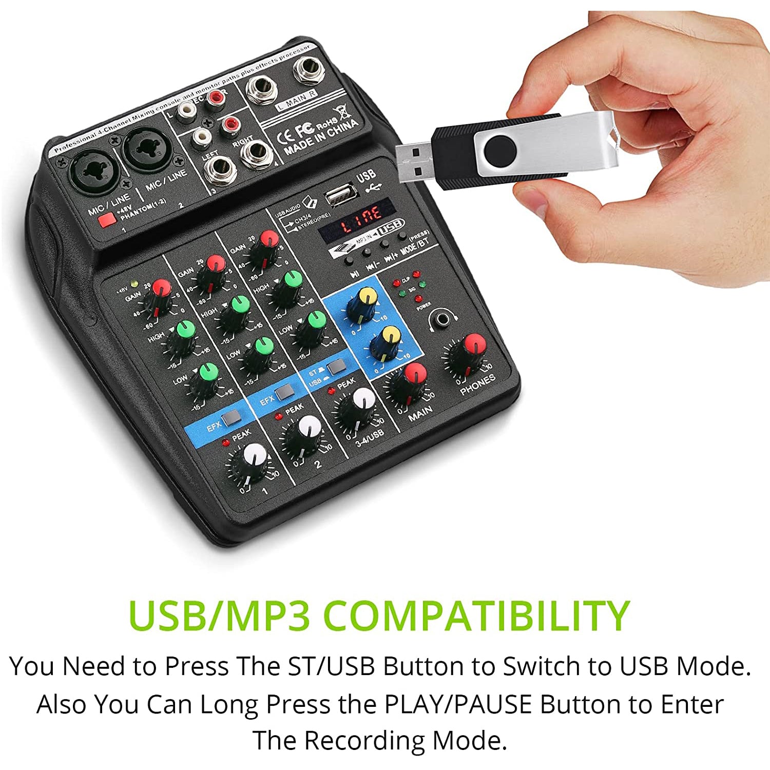 LiNKFOR Portable 4-Channel Audio Mixer Bluetooth 5.0