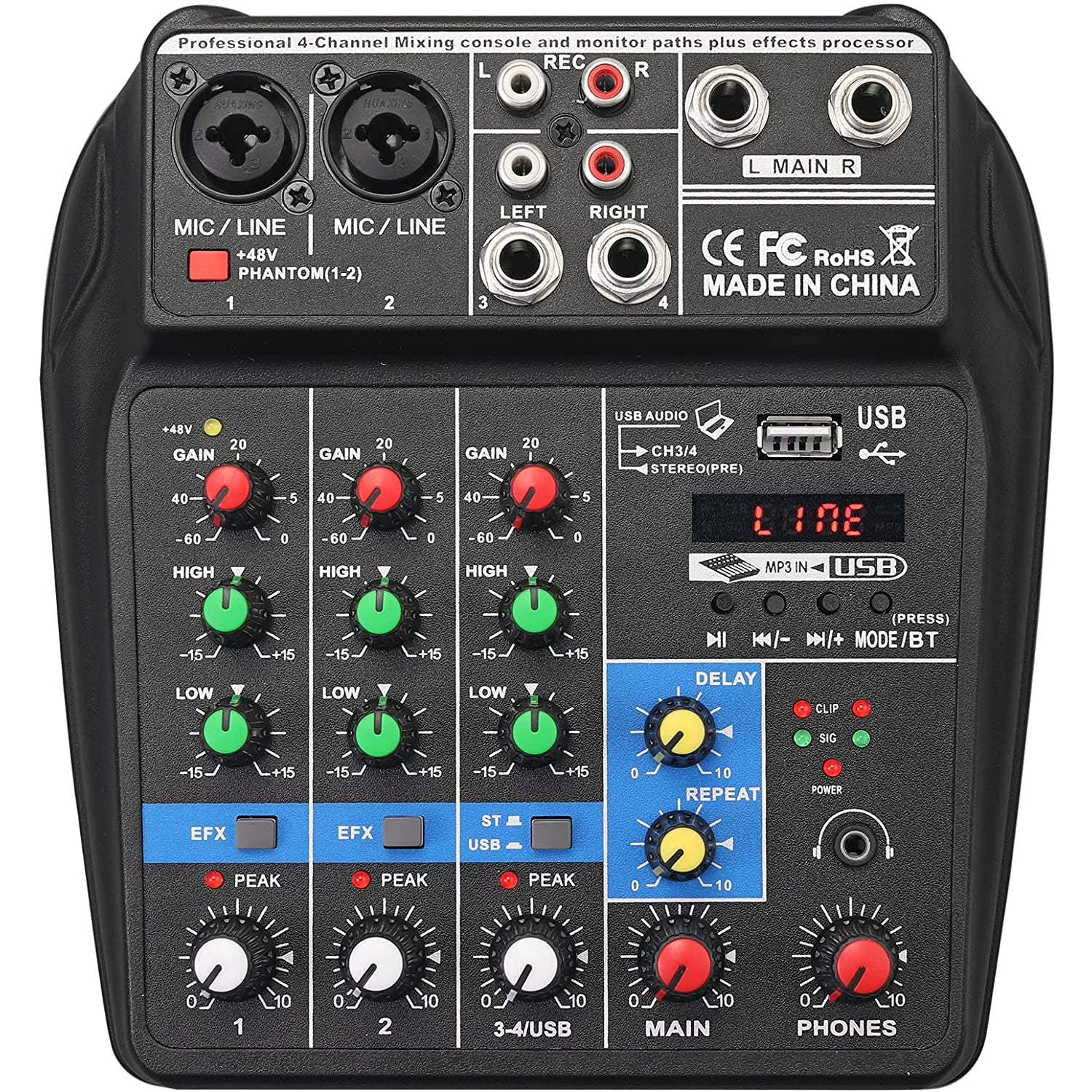 LiNKFOR Portable 4-Channel Audio Mixer Bluetooth 5.0